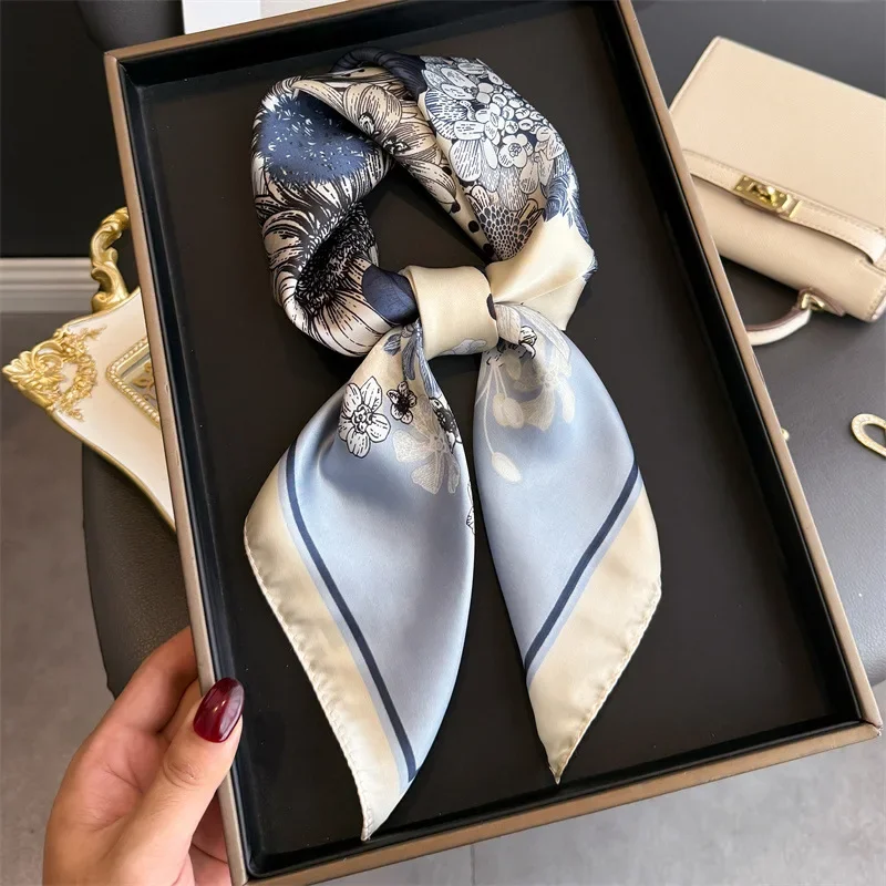 

Women Fashion Design Floral Printed Hair Head Wrap 70x70cm Square Handkerchief Premium Ladies Imitated Silk Small Scarf