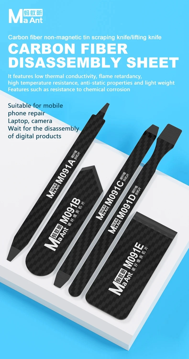 

MaAnt M091 новый немагнитный набор инструментов для скребка из углеродного волокна, лист для ремонта экрана мобильного телефона, разборки, ручные инструменты