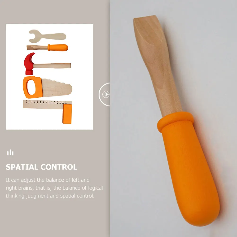 Wooden Tools Set Kids Children Pretend Repair Khaki Screw Wrench Toddler Educational Early Intelligence Plaything Imitated Tool