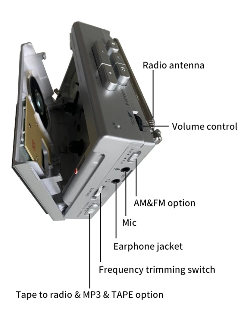 TOMASHI Portable Cassette Radio Player Walkman Recorder Tape to MP3 Converter with Built-in Speaker,Microphone,Support Headphone