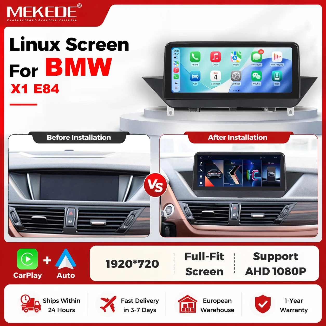 MEKEDE EU Warehouse Pantalla Linux Carplay Android Auto 2 Din 10.25 pulgadas Radio para coche para BMW X1 E84 2010-2015 Navegación GPS FM Audio Autoradio Estéreo Reproductor Multimedia Central Sistema de Audio Inteligente para Coche 1