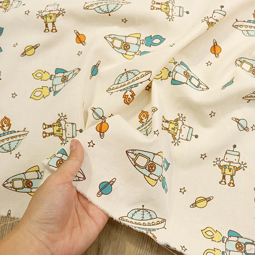 

Rocket Spaceship Cartoon Printed Fabric 100% Cotton Hand Sewn Fabric Children's Clothing Printed Fabric for Household Bed Sheets