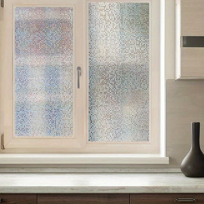 Laser Cut Bamboo Pattern Privacy Window Film Static Cling No Glue Translucent Removable for Bathroom Floor to Ceiling Glass