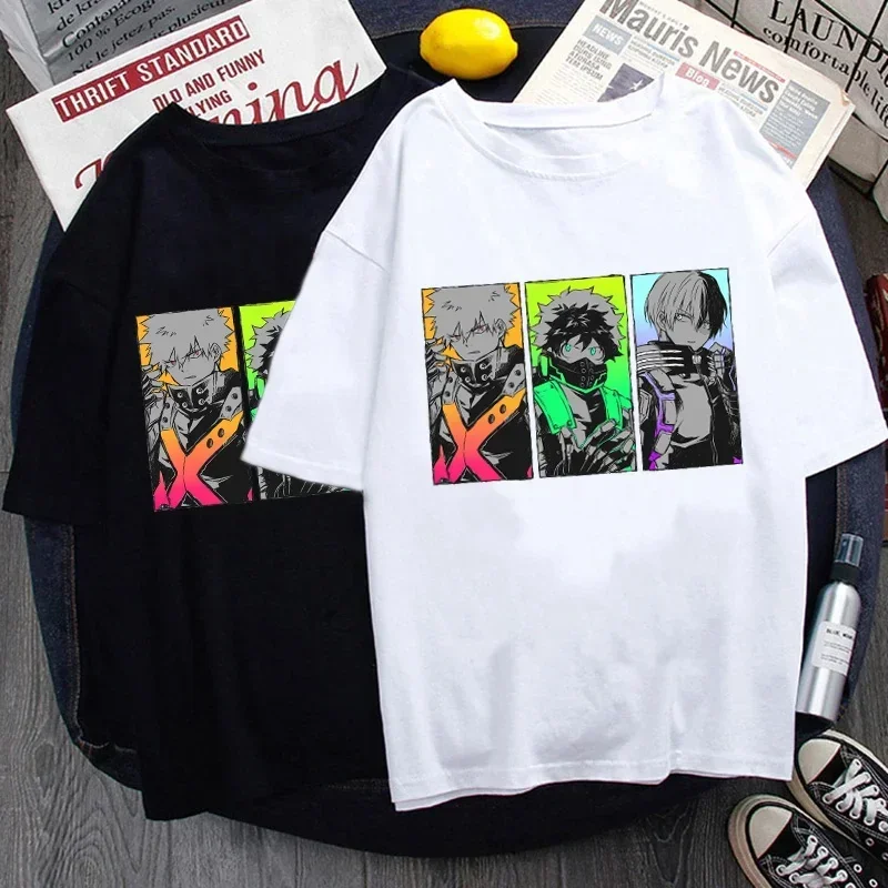 New Deku Bakugou Katsuki Todoroki Shoto Graphic Print Cool T-Shirt Crew Neck Loose Short Sleeve Tops