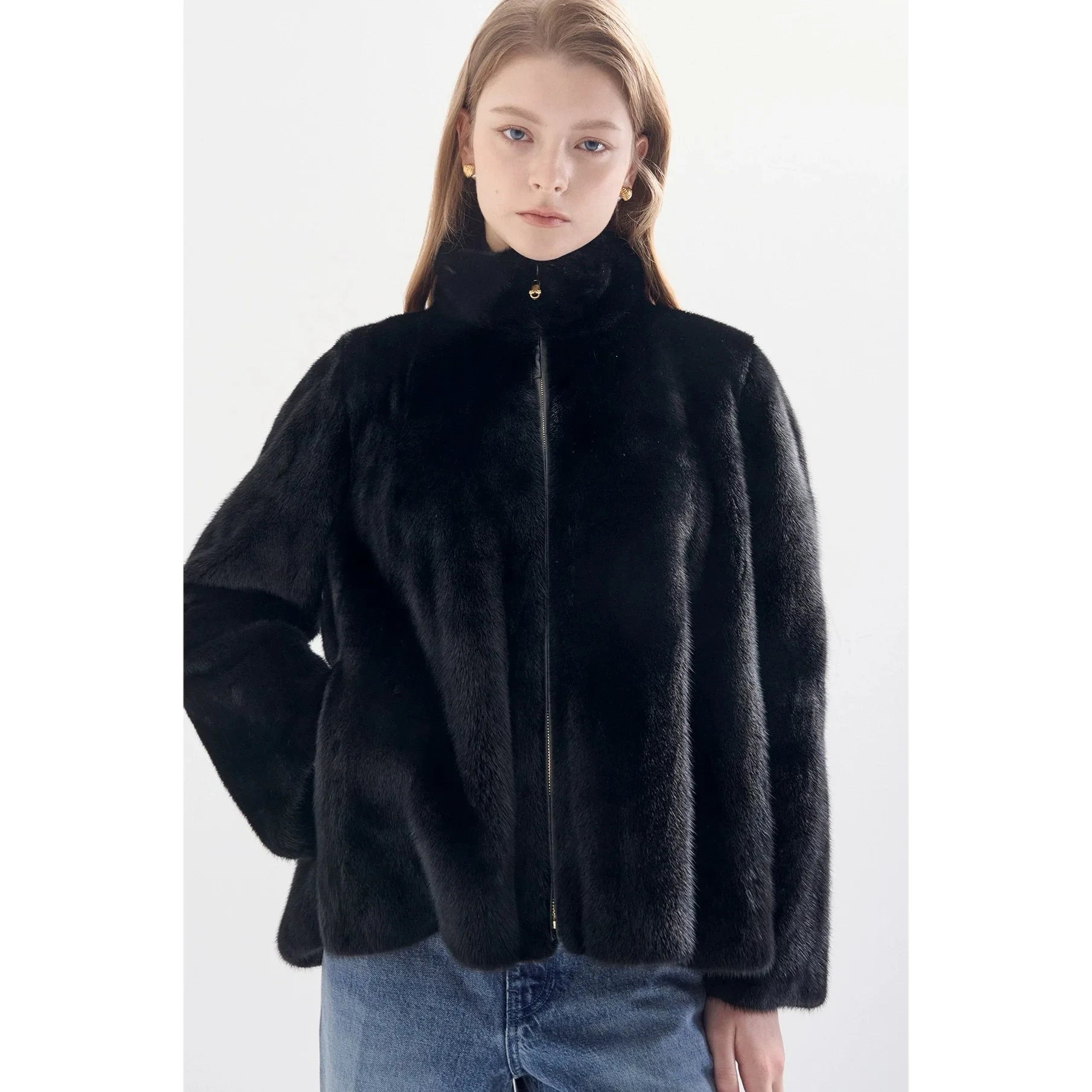 معطف شتوي أنيق للسيدات من ليمون تشييز LAN25 بياقة عالية ودافئ مع فرو، تصميم فضفاض وطويل مع سحاب