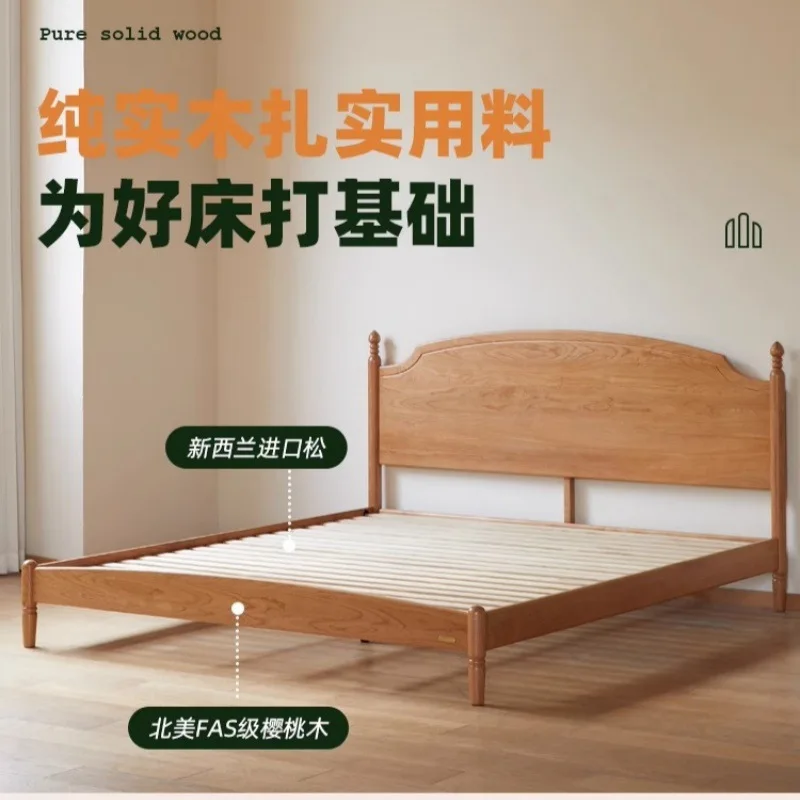 

Solid wood bed French medieval cherry wood double bed retro furniture bedroom household 1.8 meters large bed