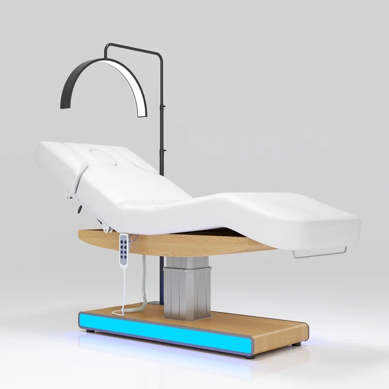 

Hot Sale Wood Grain 3 Motor Beauty Bed Electric Beauty Salon Massage Bed with LED Physiotherapy Facial Bed Beauty Salon