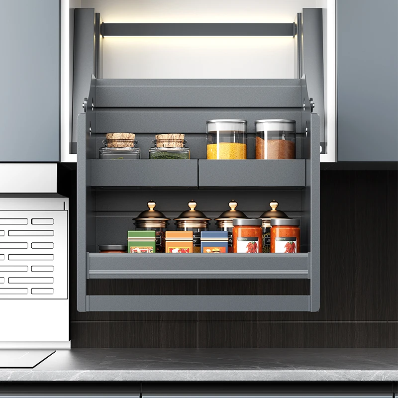 Hot Selling Pull Down Cabinets Adjustable Kitchen Basket Built-in Lighting Cabinet Lifter Height Adjustable Kitchen Cabinet Lift