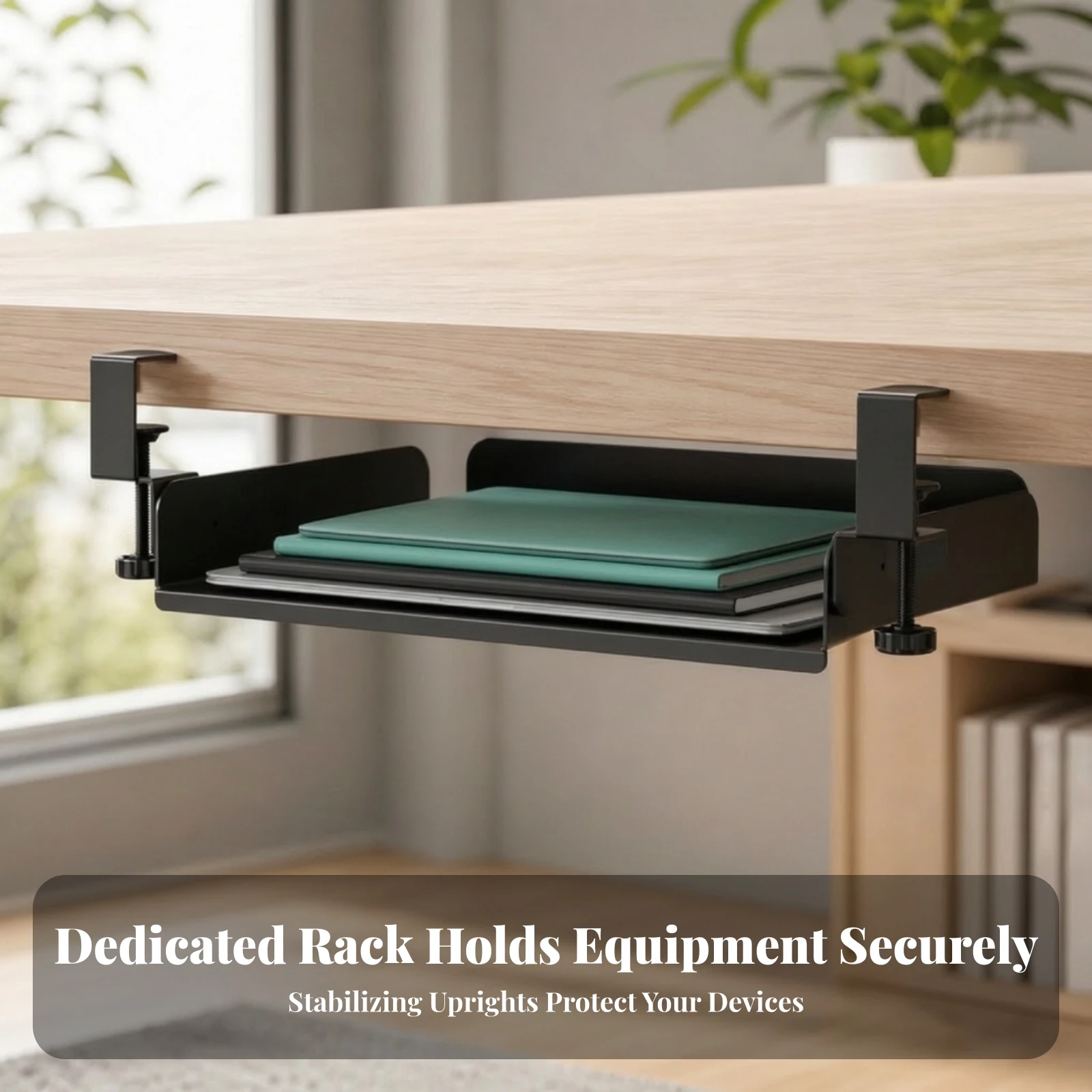Under Desk Laptop Mount Clamp on Under-Desk Laptop Holder Organizer No-Drill Rack Space-Saving for Telecommuting Workers