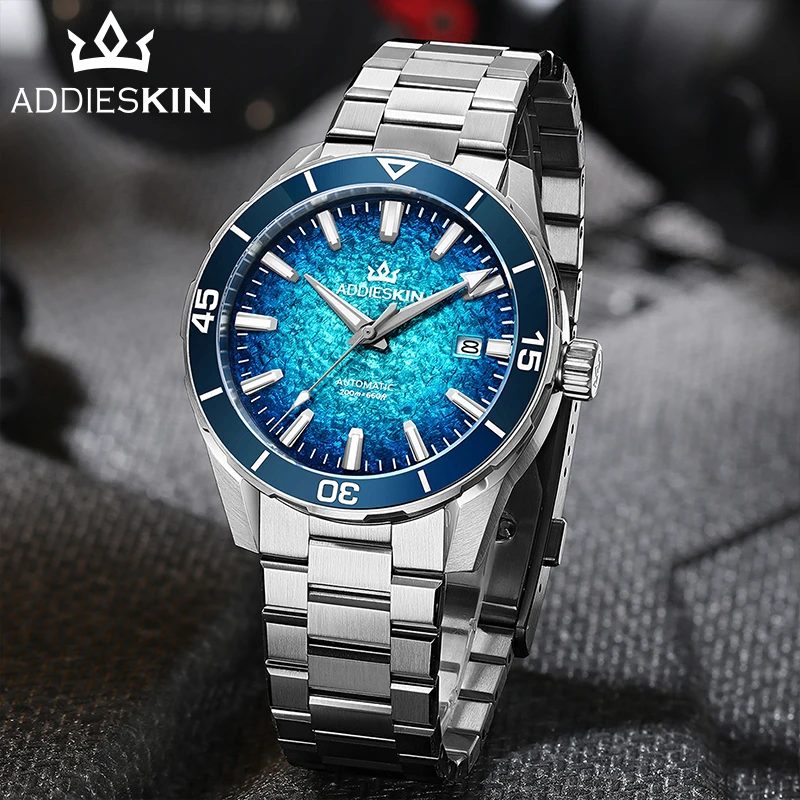 AddiesKin K005 Blue Ceramic Bezel Watch Miyota 9015 Automatic Blue Gradient 3D Dial 200m Waterproof Men Dress Mechanical Watch