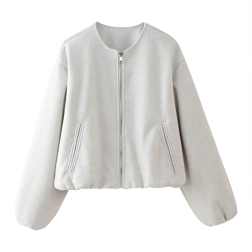 TWOTWINSTYLE Solid Temperament Jackets For Women Round Neck Long Sleeve Spliced Zipper Minimalist Coat Female Fashion New Style