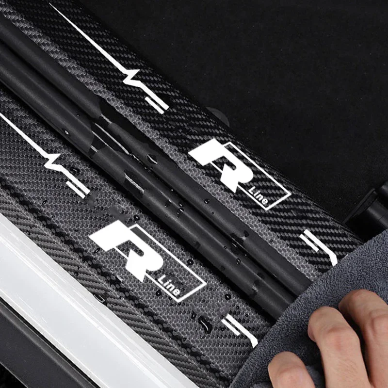 Car Door Sill Protector Threshold Stickers for Volkswagen VW Rline R Line Badge Golf POLO Trunk Door Anti Scratch Trim Strips