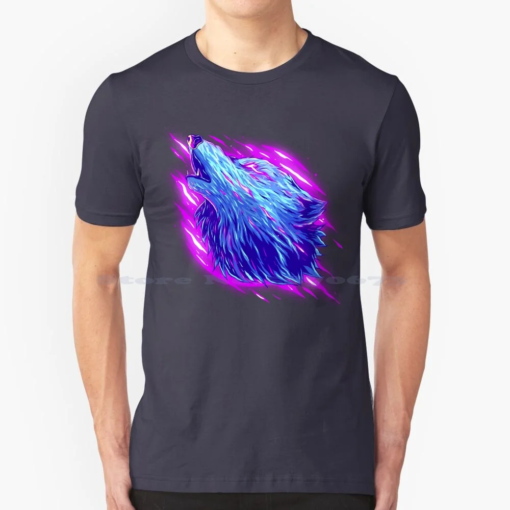 Abstract Colorful Howling Wolf T Shirt 100% Cotton Tee Wolf Animal Wild Canine Howl Abstract