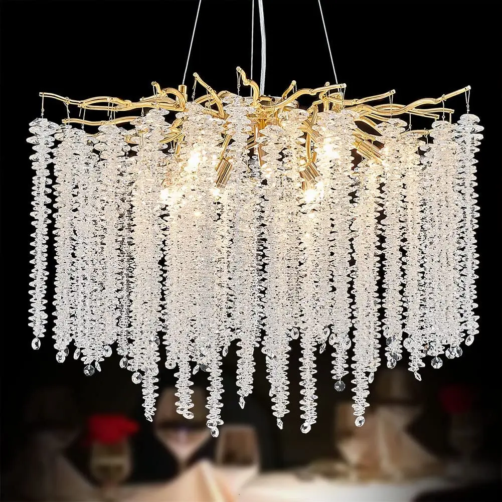 

Round Crystal Pendant Lamp for Living Room Hanging Lights Fixtures for Kitche Branch Pendant Lights Rectangle Silver/Gold