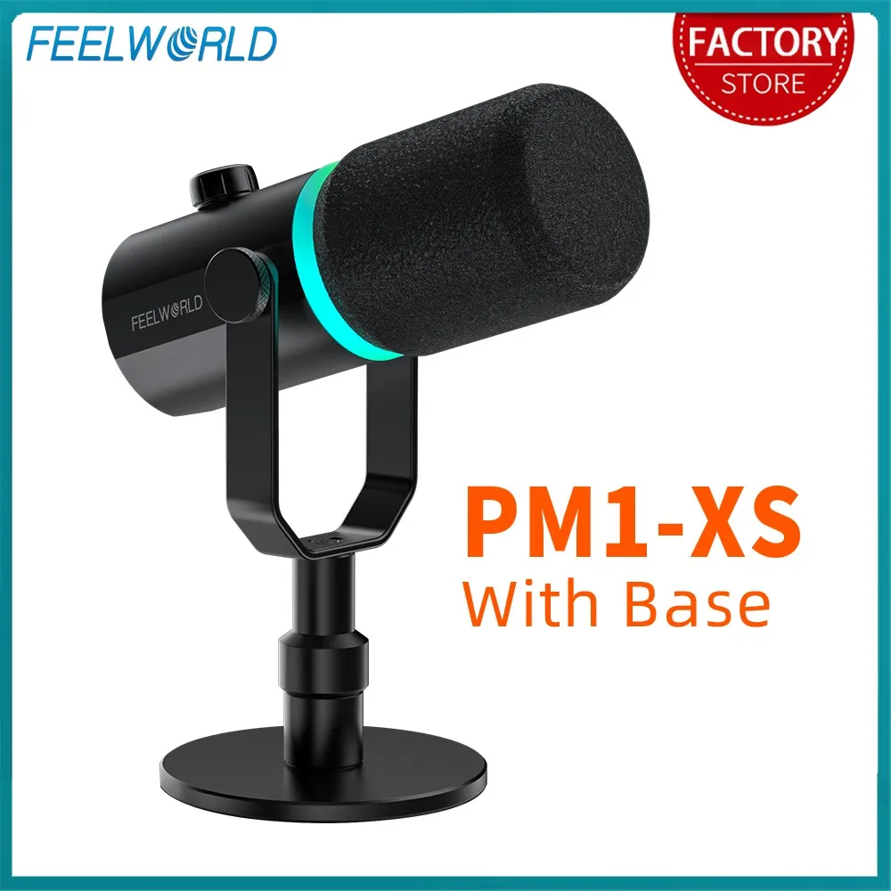 FEELWORLD PM1-XS XLR USB Dynamic Microphone with Base for Podcasting Recording Computer Gaming Live Streaming Vocal Voice-Over