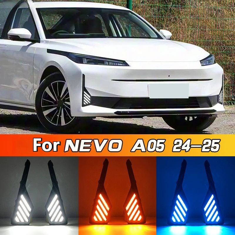 DRL for Changan NEVO Qiyuan A05 2024 2025 Car Led Daytime Running Lights Modified Special Yellow Streamer Steering 12V Daylights