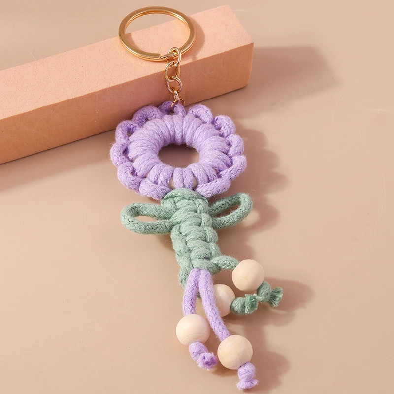 Lovely Hand knitted Flower Tassels Keychain for Women Girl Cute Rainbow Key Ring Pendants Handbag Decor DIY key Chain Gifts