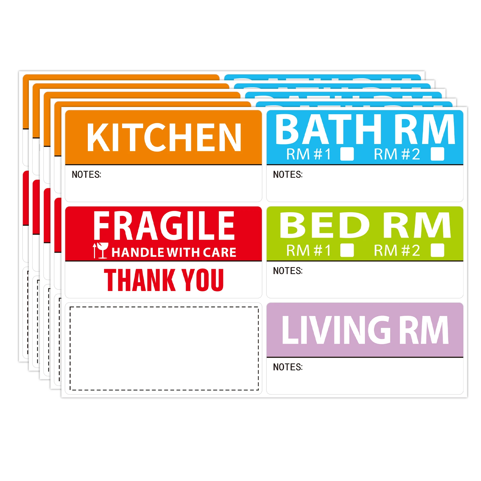 10Pcs Per Pack, 6 Labels Per Sheet, Bedroom House Moving Labels, 5 Colorful Coded Labels for Moving Boxes, Moving Supplies, Ward