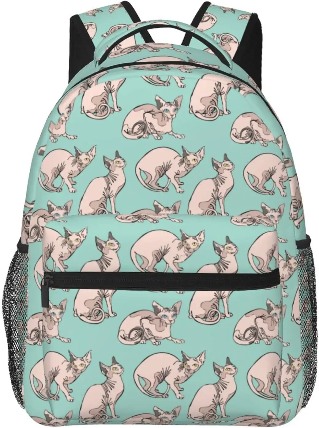 Multipurpose Big Capacity Carry on Bag  Hairless Naked Cats Sphynx Cats Pattern Mint Green Traveling Camping Backpack