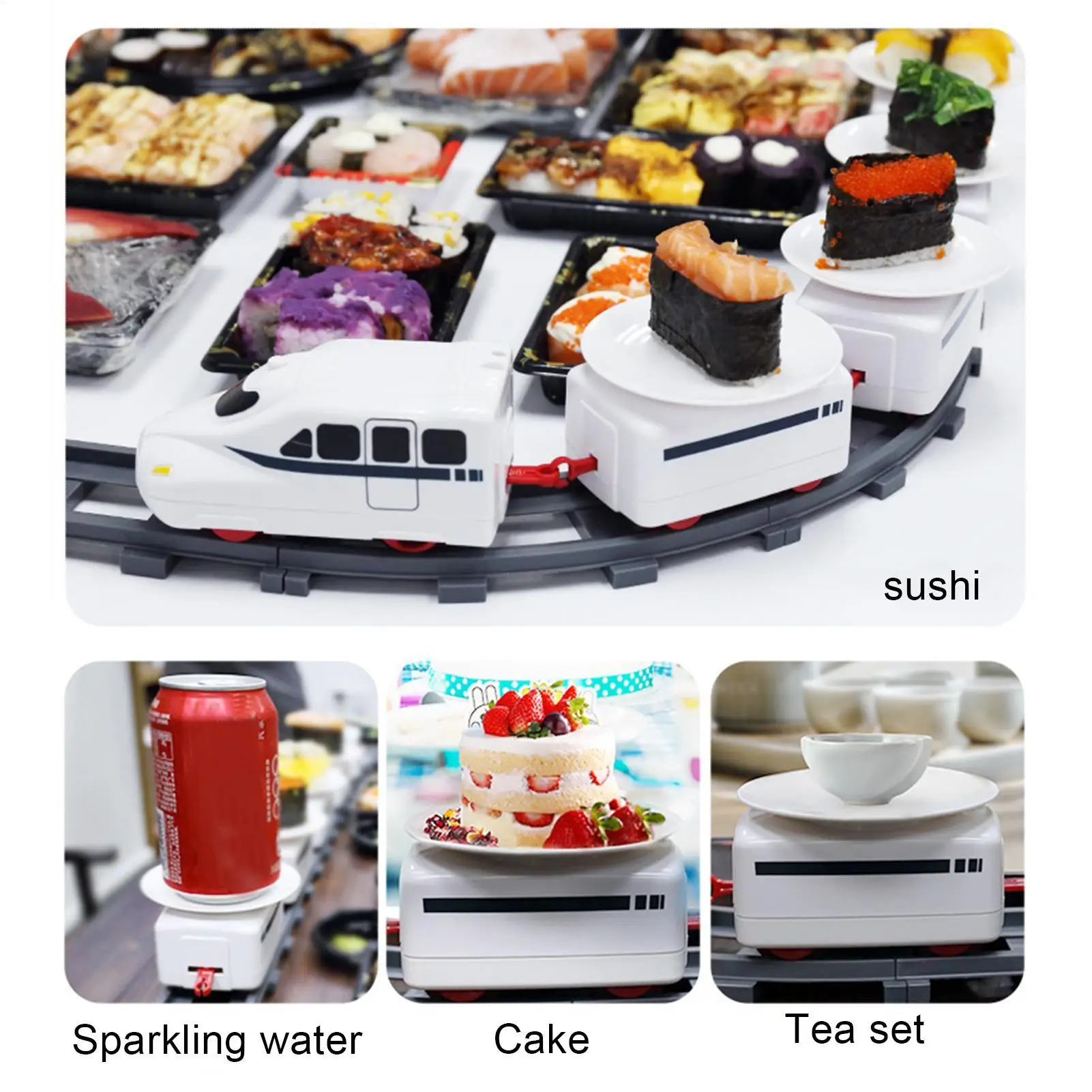 Conveyor Belt Rotary Sushi Toy Pretend Play Electric Track Trains Rotary Rail Car Sushi Rail Simulation Model Toys For Children