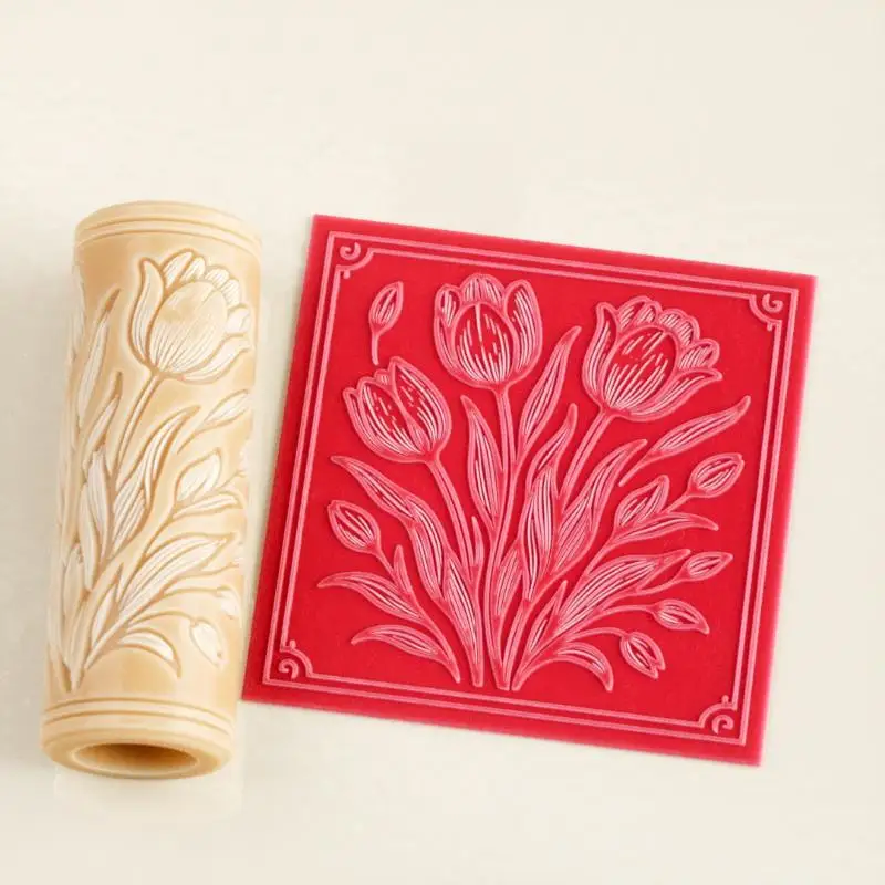 Flower Skull Clay Tile Roller Clay Texture Roller Ceramic Printing Polymer Textured Rolling Pins Pottery Diy Tools Handcrafts - view 2