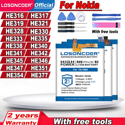 Nokia 2, 2.1, 3, 3.1, 5,n5,6,n6,7.1,ta-1041, 8シロッコ,n8,x71,5.1, 6.1, 7プラス用バッテリーx6、he317、he342、he345、he346、he347、he351、he354