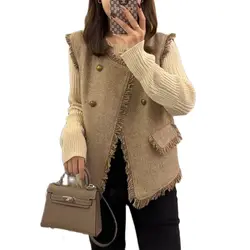 Donne autunno inverno nuova moda nappa maglia Tweed gilet doppio petto profumato gilet cappotto