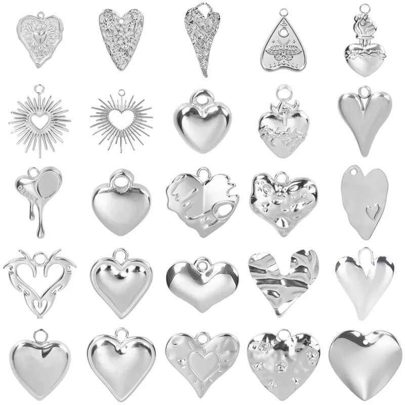 6pcs/Lot Classic Stainless Steel Heart Charms For Jewelry Making Bracelets Earring Necklace Pendant Love Material Girl Breloques