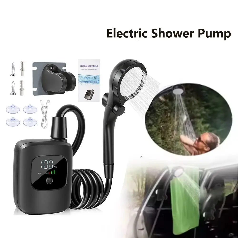 

Водонепроницаемый походный душ высокого давления, перезаряжаемый электрический душевой насос с цифровым дисплеем, комплект для уличного душа, для мытья домашних животных
