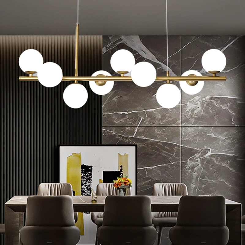 Nordic Light Luxury Dining Room Chandelier Modern Blown Glass Pendant Light Restaurant Ceiling Hanging Lamp