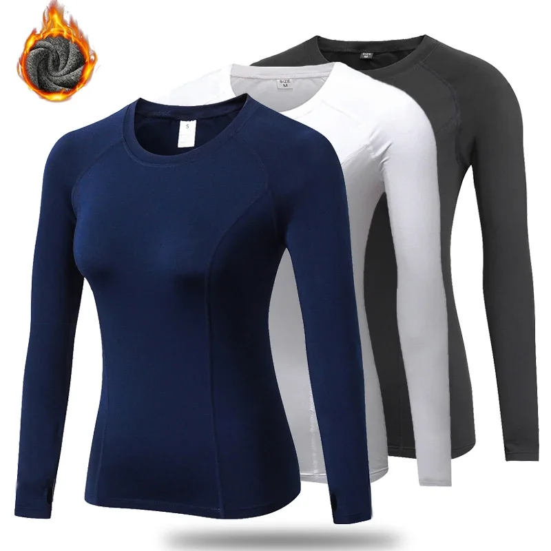 

Женская флисовая рубашка для йоги, спортивные топы с длинным рукавом для бега, фитнеса, тренировочная эластичная облегающая компрессионная спортивная одежда для тренажерного зала с логотипом на заказ