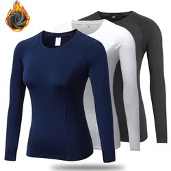 Women Fleece Yoga Shirt Long Sleeve Running Sports Fitness Tops Training Elastic Tight Compression Gym Sportswear Custom Logo