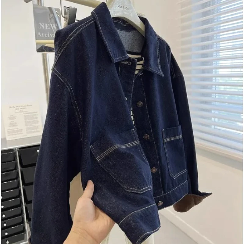 

Coat Women Denim Jackets Single Breasted Turn Down Collar Pockets Distressed Washed Outerwear Streetwear Coats Autumn Vintage