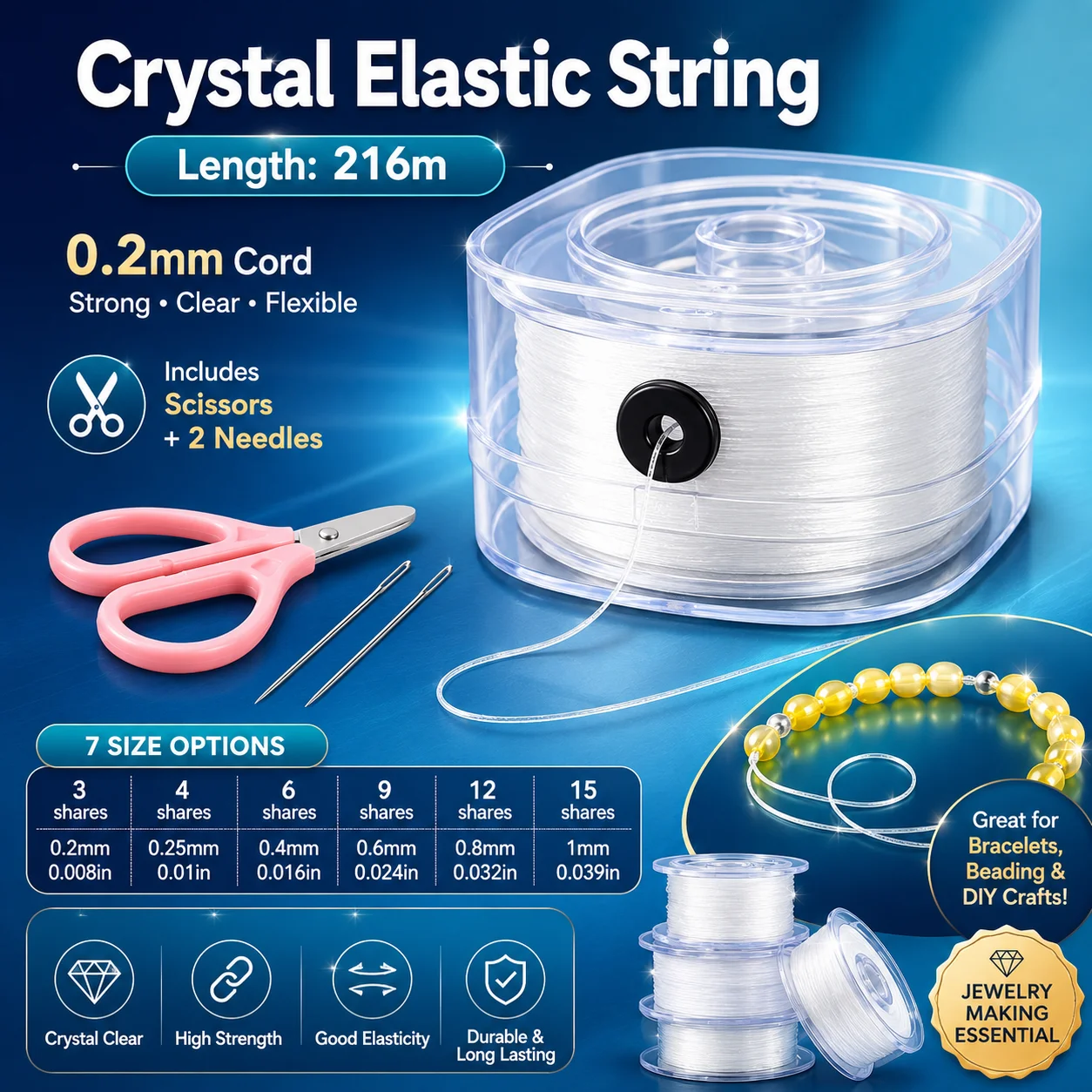 1Roll Non-Elastic Crystal Beading Cord 0.2-0.8mm for Bracelets, Stretch Thread String Necklace DIY Jewelry Making Cords Line