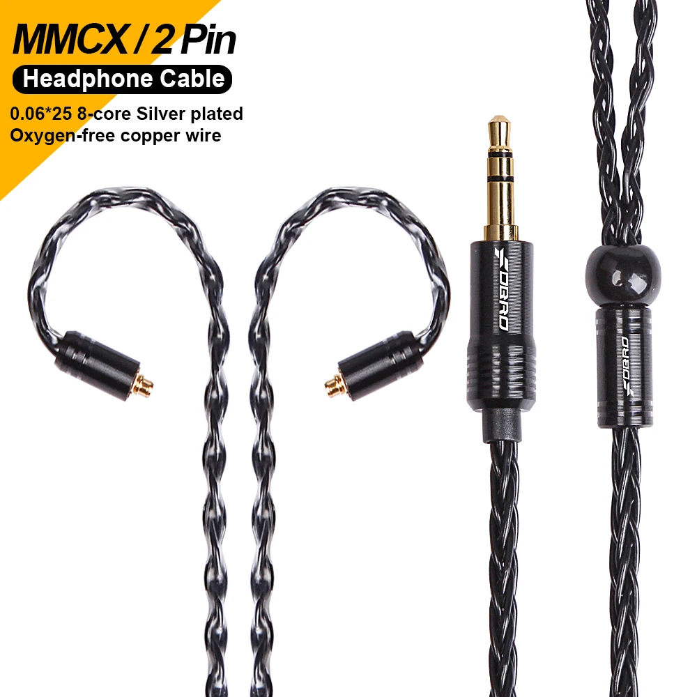 MMCX สายหูฟังโทรศัพท์หูฟัง2Pin 0.78มม. ชุบเงิน8แกน, อะไหล่สายสัญญาณเสียงชุดหูฟัง HiFi พร้อมปลั๊กขนาด3.5มม.