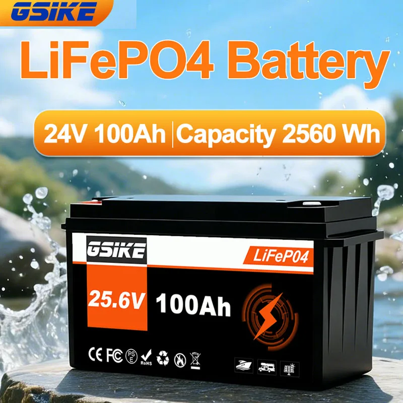 Set batteria GSIKE 25.6V 100Ah Lifepo4 con BMS integrato IP65, ricaricabile, per accumulo di energia solare, alta corrente, lunga durata, disponibile in magazzino UE