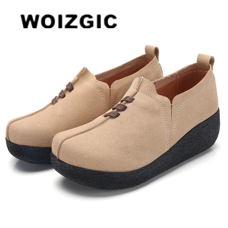 

WOIZGIC Women Female Mother Ladies Genuine Leather Cow Suede Shoes Flats Platform Slip On Korean Plus Size 42 43 LLX-3022