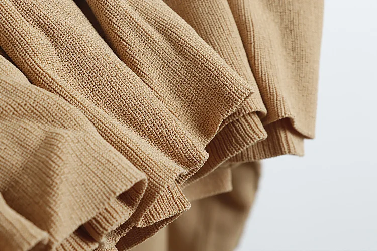 Vestido maxi de malha com nervuras feminino com decote em v botão contraste punhos manga longa em camadas plissado vestidos elegantes 2026 outono/inverno vestido