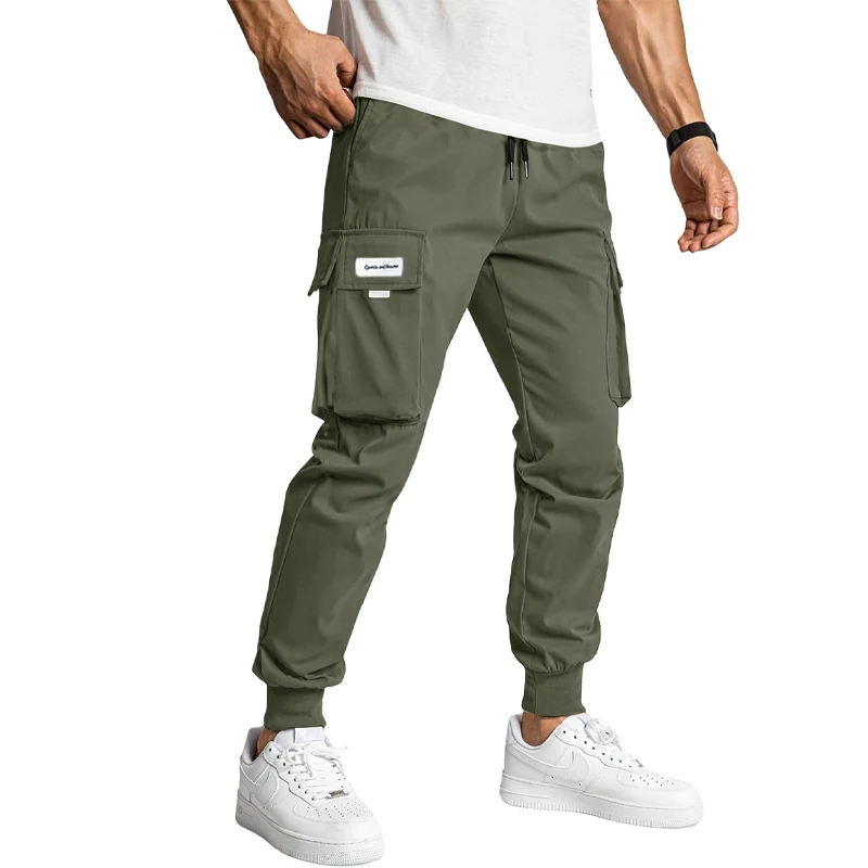 Spring Men's Cargo Trousers Long Pants Sports Sweatpants Elastic Waist Casual Pants Drawstring Streetwear Baggy Pants for Men