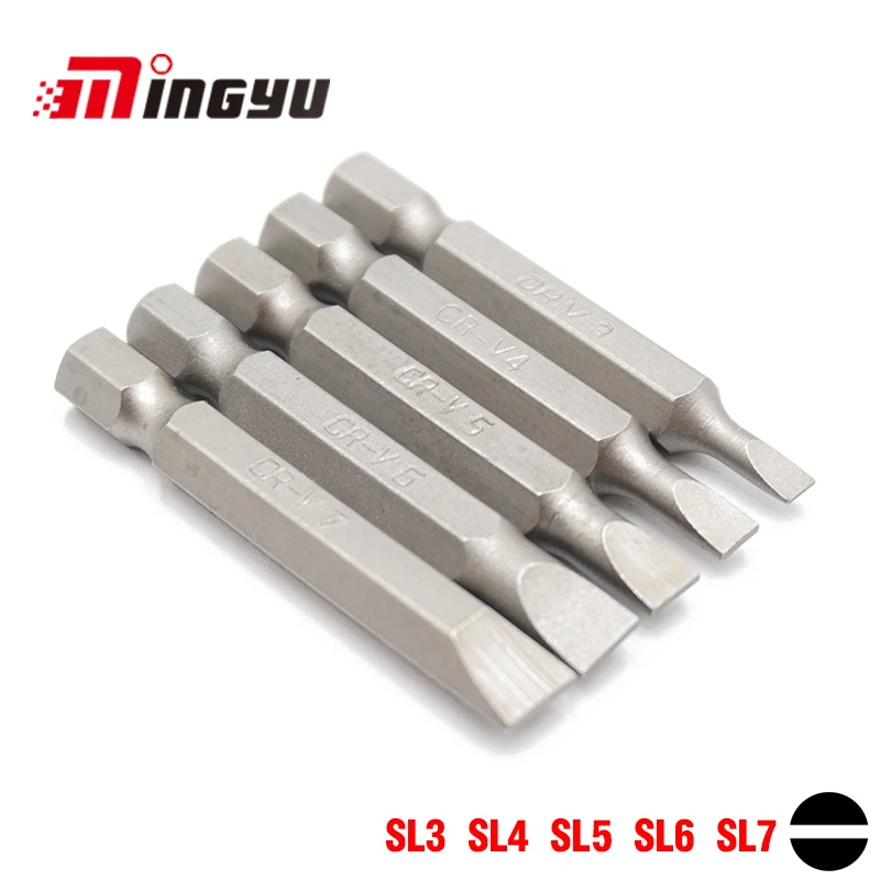 5pcs Set 50mm 3.0-7.0mm Flat Head Slotted Tip Screwdrivers Bit Set 1/4\