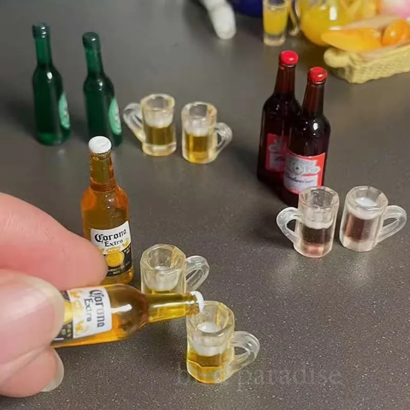 1 SET 1/6 Scale Simulation Miniature Mini Beer With Cup Drinks Water Bottle Model For Barbies Ob11 Dolls House Accessories Toys