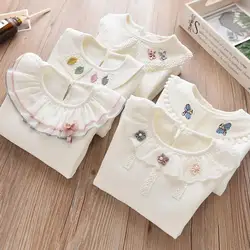 Chemises blanches en dentelle à manches longues pour écolières, chemise pour enfants, vêtements décontractés pour enfants, bébé, tout-petit, adolescent