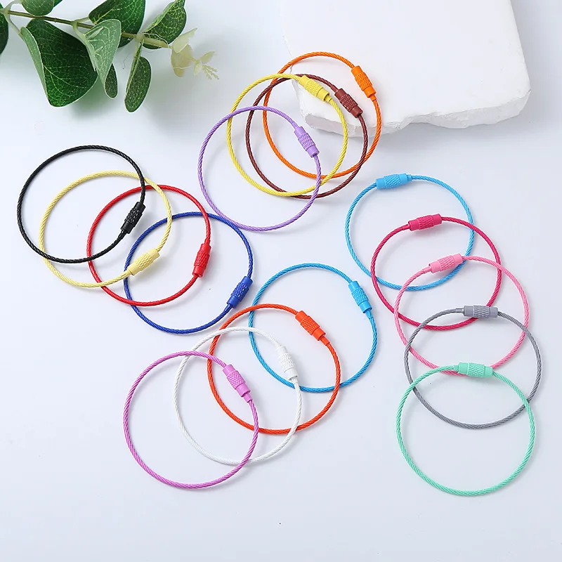 5/10pcs Colorful Stainless Steel Wire Keychain Cable Loops Hanging Outdoor Hiking Luggage ID Tag Key Rings Chain Holder Tools