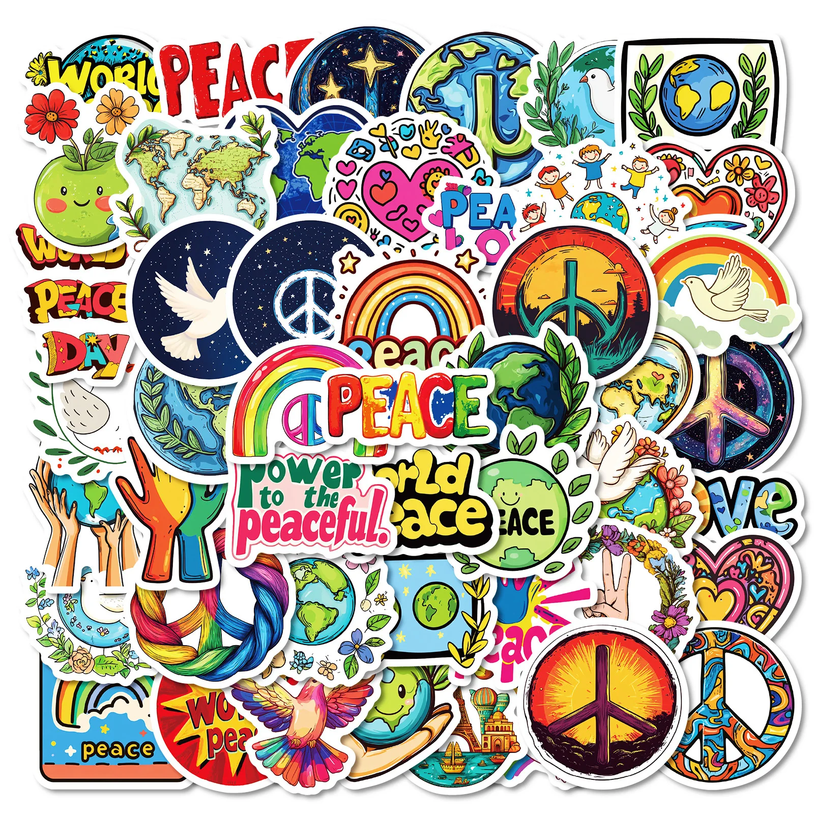 10/30/50PCS World Peace Cartoon Stickers Funny Graffiti Sticker DIY Luggage Laptop Phone Guitar Car Bike Skateboard Decals Toy