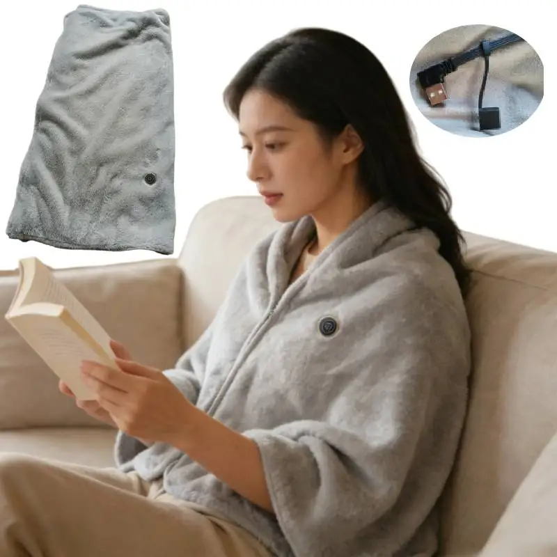 

USB Heated Shawl Electric Heating Blanket 3 Heating Level Wearable Heated Poncho Throw Heated Throw Blanket for Camping Hiking