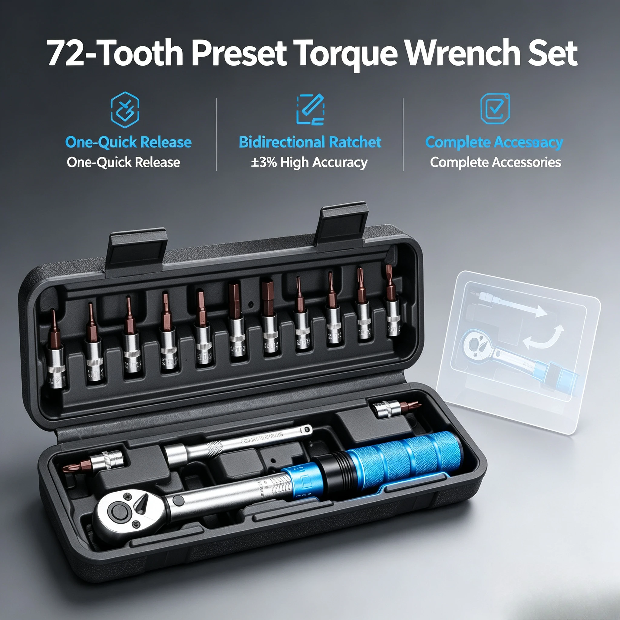 High Precision 1/4 Inch Preset Torque Wrench, Adjustable 2-24Nm Ratchet Wrench Set for Bicycle Maintenance