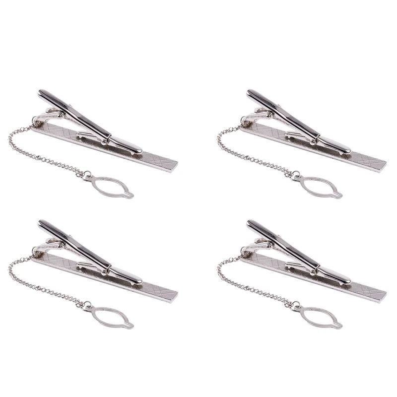 4X Mens Plain Silver Chrome Alloy 6CM Standard Tie Clip Clasp Bars Pins Eco-Friendly
