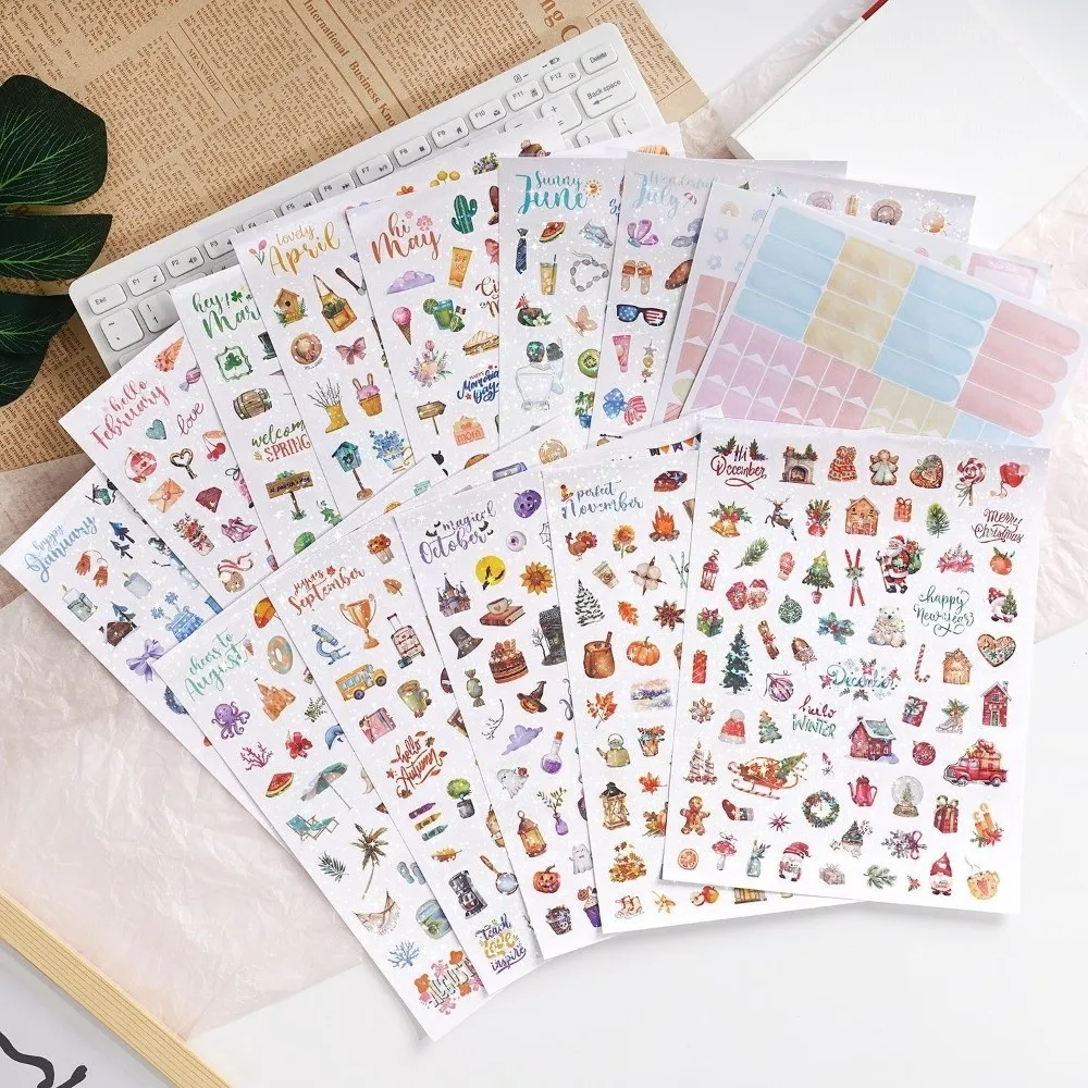 A Set Colorful Holographic Planner Stickers Cute Design Holographic Effect December Festival Stickers Laser Cut Festival Theme