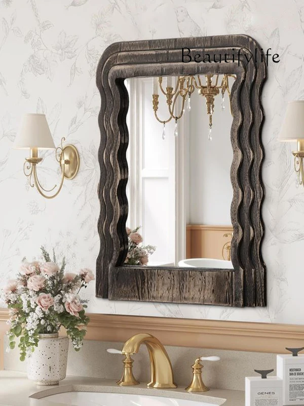 Bathroom mirror retro irregular makeup mirror toilet dressing French side cabinet decoration fashion
