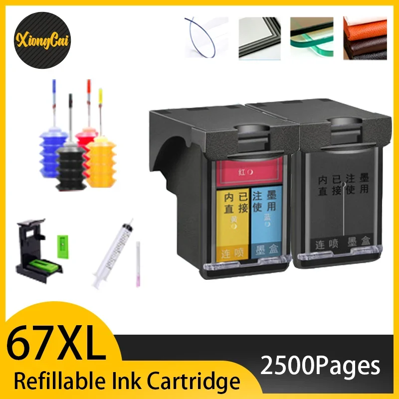 XIONGCAI Compatible 67XL Refillable Ink Cartridge Suitable for HP ENVY6420 6020 printer ink tank 2700 2330 2331 2723  for 67XL